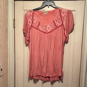 ONE WORLD Pink Lace Detail Blouse